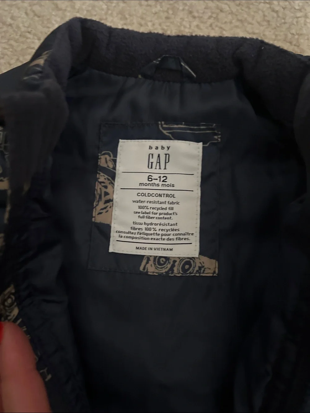 GAP Navy and Beige Construction Print Puffer Vest - Kids